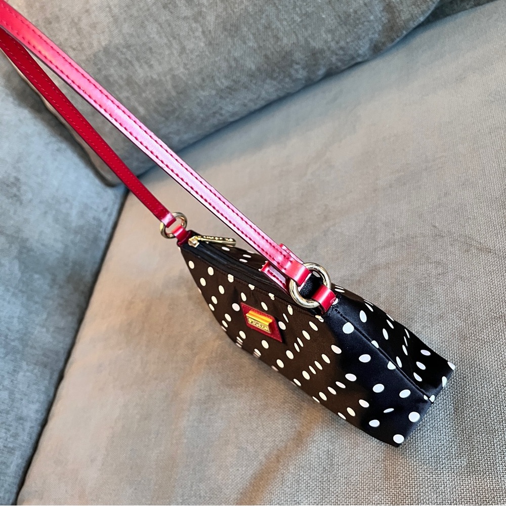 St John Black White Polka Dot Shoulder Bag with Red Leather Trim - Picture 8 of 11